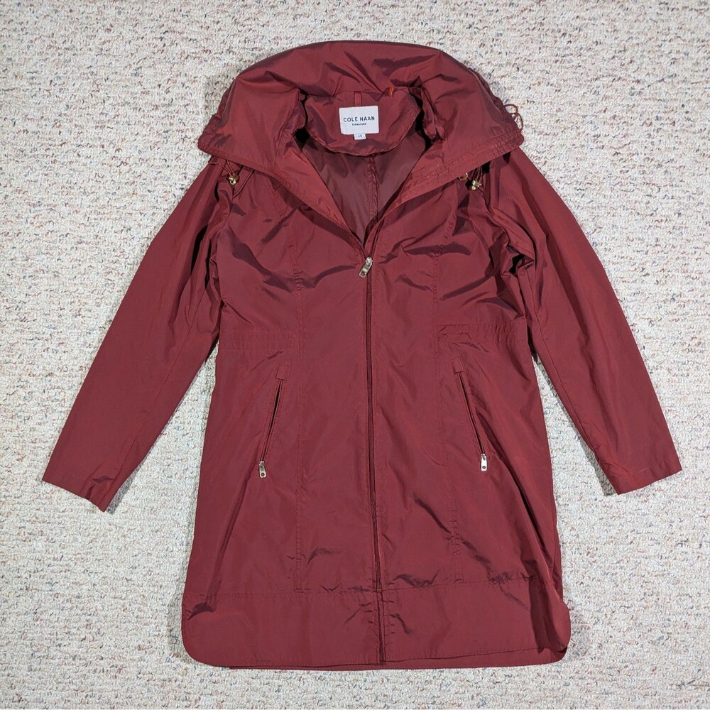 Cole Haan Signature Packable Hooded Raincoat Burgundy LARGE Rain Coat Jacket